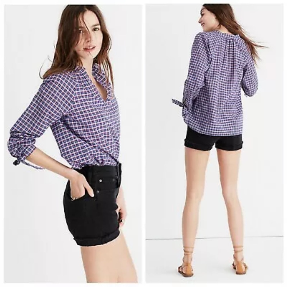 Madewell Whitney Plaid Blouse Top Cotton Linen XS